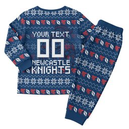 Personalized Newcastle Knights Christmas Pajama Set Australian Rugby Fans - Pixelated Ugly Xmas Pattern Mascot Santa