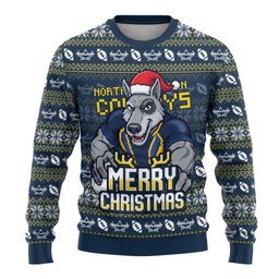 Personalized Cowboys Christmas Ugly Christmas Sweater Australian Rugby Fans - Pixelated Ugly Xmas Pattern Mascot Santa