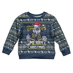 Personalized Cowboys Christmas Kid Ugly Christmas Sweater Australian Rugby Fans - Pixelated Ugly Xmas Pattern Mascot Santa
