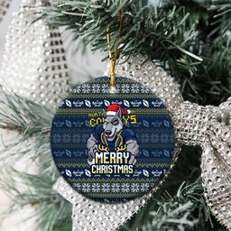 Cowboys Christmas Ceramic Ornament Australian Rugby Fans - Pixelated Ugly Xmas Pattern Mascot Santa
