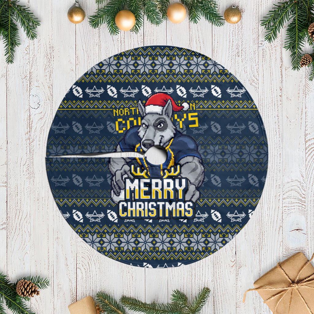 Cowboys Christmas Tree Skirt Australian Rugby Fans - Pixelated Ugly Xmas Pattern Mascot Santa