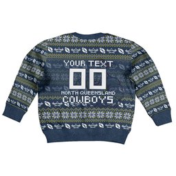 Personalized Cowboys Christmas Kid Ugly Christmas Sweater Australian Rugby Fans - Pixelated Ugly Xmas Pattern Mascot Santa