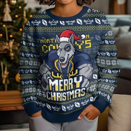 Personalized Cowboys Christmas Kid Ugly Christmas Sweater Australian Rugby Fans - Pixelated Ugly Xmas Pattern Mascot Santa