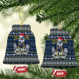 Cowboys Christmas Ceramic Ornament Australian Rugby Fans - Pixelated Ugly Xmas Pattern Mascot Santa
