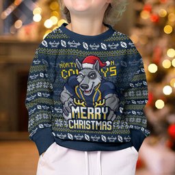 Personalized Cowboys Christmas Kid Ugly Christmas Sweater Australian Rugby Fans - Pixelated Ugly Xmas Pattern Mascot Santa