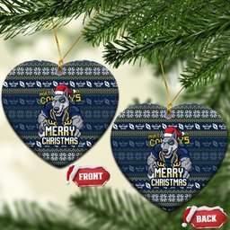 Cowboys Christmas Ceramic Ornament Australian Rugby Fans - Pixelated Ugly Xmas Pattern Mascot Santa