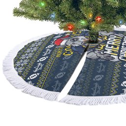 Cowboys Christmas Tree Skirt Australian Rugby Fans - Pixelated Ugly Xmas Pattern Mascot Santa