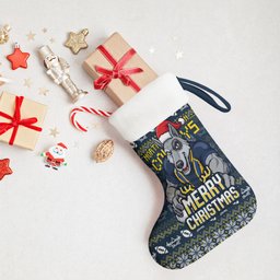 Cowboys Christmas Stocking Australian Rugby Fans - Pixelated Ugly Xmas Pattern Mascot Santa