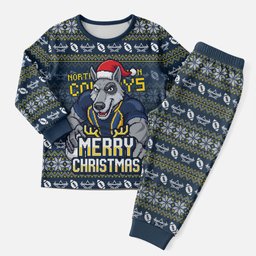 Personalized Cowboys Christmas Pajama Set Australian Rugby Fans - Pixelated Ugly Xmas Pattern Mascot Santa