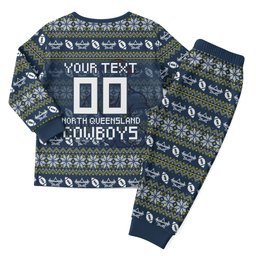 Personalized Cowboys Christmas Pajama Set Australian Rugby Fans - Pixelated Ugly Xmas Pattern Mascot Santa