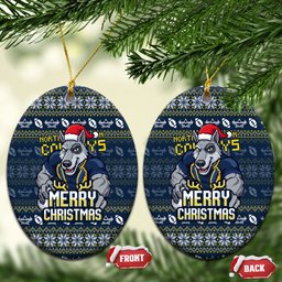 Cowboys Christmas Ceramic Ornament Australian Rugby Fans - Pixelated Ugly Xmas Pattern Mascot Santa