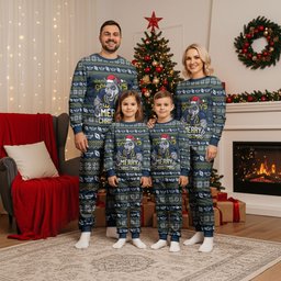 Personalized Cowboys Christmas Pajama Set Australian Rugby Fans - Pixelated Ugly Xmas Pattern Mascot Santa