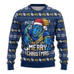 Personalized Parramatta Eels Christmas Ugly Christmas Sweater Australian Rugby Fans - Pixelated Ugly Xmas Pattern Mascot Santa