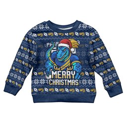 Personalized Parramatta Eels Christmas Kid Ugly Christmas Sweater Australian Rugby Fans - Pixelated Ugly Xmas Pattern Mascot Santa
