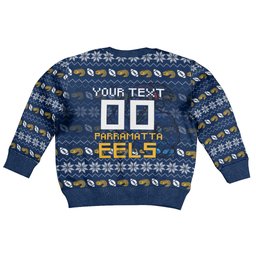 Personalized Parramatta Eels Christmas Kid Ugly Christmas Sweater Australian Rugby Fans - Pixelated Ugly Xmas Pattern Mascot Santa