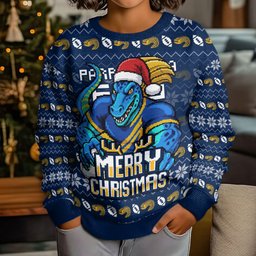 Personalized Parramatta Eels Christmas Kid Ugly Christmas Sweater Australian Rugby Fans - Pixelated Ugly Xmas Pattern Mascot Santa