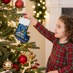 Parramatta Eels Christmas Stocking Australian Rugby Fans - Pixelated Ugly Xmas Pattern Mascot Santa
