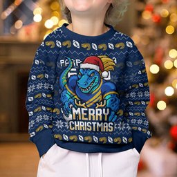 Personalized Parramatta Eels Christmas Kid Ugly Christmas Sweater Australian Rugby Fans - Pixelated Ugly Xmas Pattern Mascot Santa