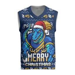 Personalized Parramatta Eels Christmas Knitted V-Neck Vest Australian Rugby Fans - Pixelated Ugly Xmas Pattern Mascot Santa