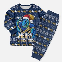 Personalized Parramatta Eels Christmas Pajama Set Australian Rugby Fans - Pixelated Ugly Xmas Pattern Mascot Santa