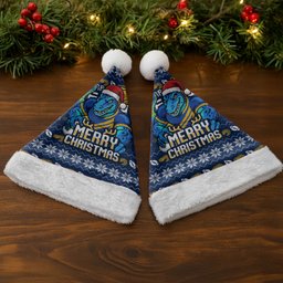 Parramatta Eels Christmas Santa Hat Australian Rugby Fans - Pixelated Ugly Xmas Pattern Mascot Santa