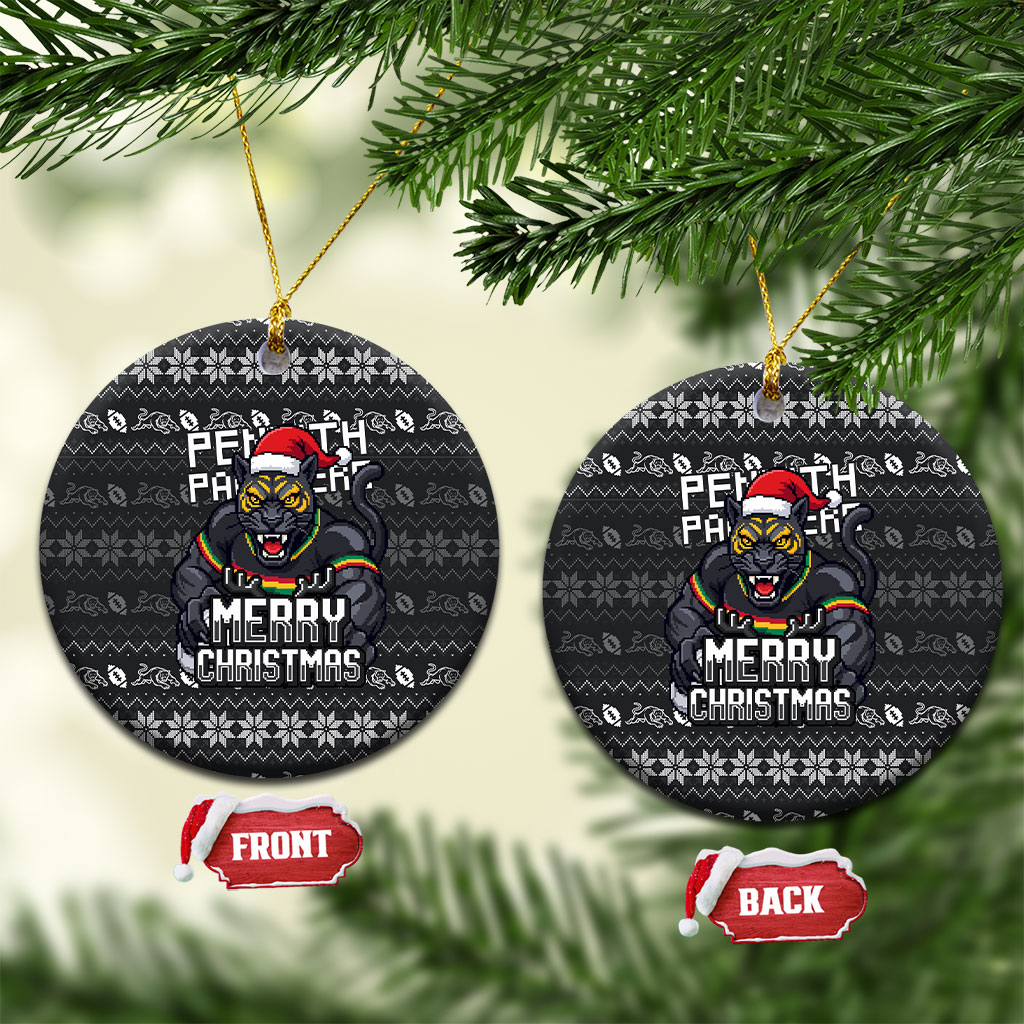 Penrith Panthers Christmas Ceramic Ornament Australian Rugby Fans - Pixelated Ugly Xmas Pattern Mascot Santa