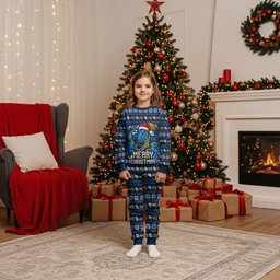 Personalized Parramatta Eels Christmas Pajama Set Australian Rugby Fans - Pixelated Ugly Xmas Pattern Mascot Santa