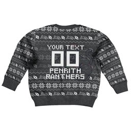 Personalized Penrith Panthers Christmas Kid Ugly Christmas Sweater Australian Rugby Fans - Pixelated Ugly Xmas Pattern Mascot Santa