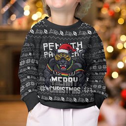 Personalized Penrith Panthers Christmas Kid Ugly Christmas Sweater Australian Rugby Fans - Pixelated Ugly Xmas Pattern Mascot Santa