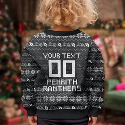 Personalized Penrith Panthers Christmas Kid Ugly Christmas Sweater Australian Rugby Fans - Pixelated Ugly Xmas Pattern Mascot Santa