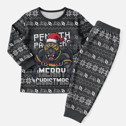 Personalized Penrith Panthers Christmas Pajama Set Australian Rugby Fans - Pixelated Ugly Xmas Pattern Mascot Santa