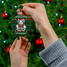 South Sydney Rabbitohs Christmas Ceramic Ornament Australian Rugby Fans - Pixelated Ugly Xmas Pattern Mascot Santa