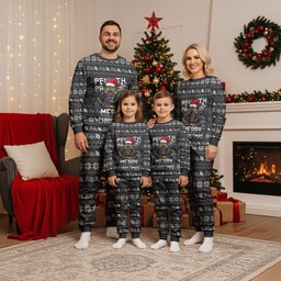 Personalized Penrith Panthers Christmas Pajama Set Australian Rugby Fans - Pixelated Ugly Xmas Pattern Mascot Santa