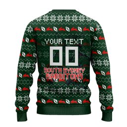 Personalized South Sydney Rabbitohs Christmas Ugly Christmas Sweater Australian Rugby Fans - Pixelated Ugly Xmas Pattern Mascot Santa