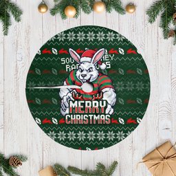 South Sydney Rabbitohs Christmas Tree Skirt Australian Rugby Fans - Pixelated Ugly Xmas Pattern Mascot Santa