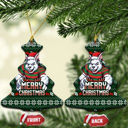 South Sydney Rabbitohs Christmas Ceramic Ornament Australian Rugby Fans - Pixelated Ugly Xmas Pattern Mascot Santa
