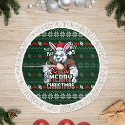 South Sydney Rabbitohs Christmas Tree Skirt Australian Rugby Fans - Pixelated Ugly Xmas Pattern Mascot Santa