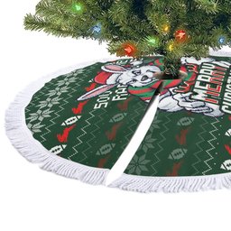 South Sydney Rabbitohs Christmas Tree Skirt Australian Rugby Fans - Pixelated Ugly Xmas Pattern Mascot Santa