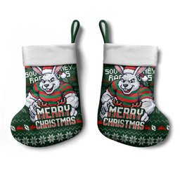 South Sydney Rabbitohs Christmas Stocking Australian Rugby Fans - Pixelated Ugly Xmas Pattern Mascot Santa