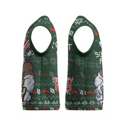 Personalized South Sydney Rabbitohs Christmas Knitted V-Neck Vest Australian Rugby Fans - Pixelated Ugly Xmas Pattern Mascot Santa