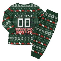 Personalized South Sydney Rabbitohs Christmas Pajama Set Australian Rugby Fans - Pixelated Ugly Xmas Pattern Mascot Santa