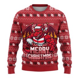 Personalized St George Illawarra Dragons Christmas Ugly Christmas Sweater Australian Rugby Fans - Pixelated Ugly Xmas Pattern Mascot Santa