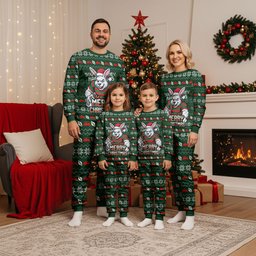Personalized South Sydney Rabbitohs Christmas Pajama Set Australian Rugby Fans - Pixelated Ugly Xmas Pattern Mascot Santa