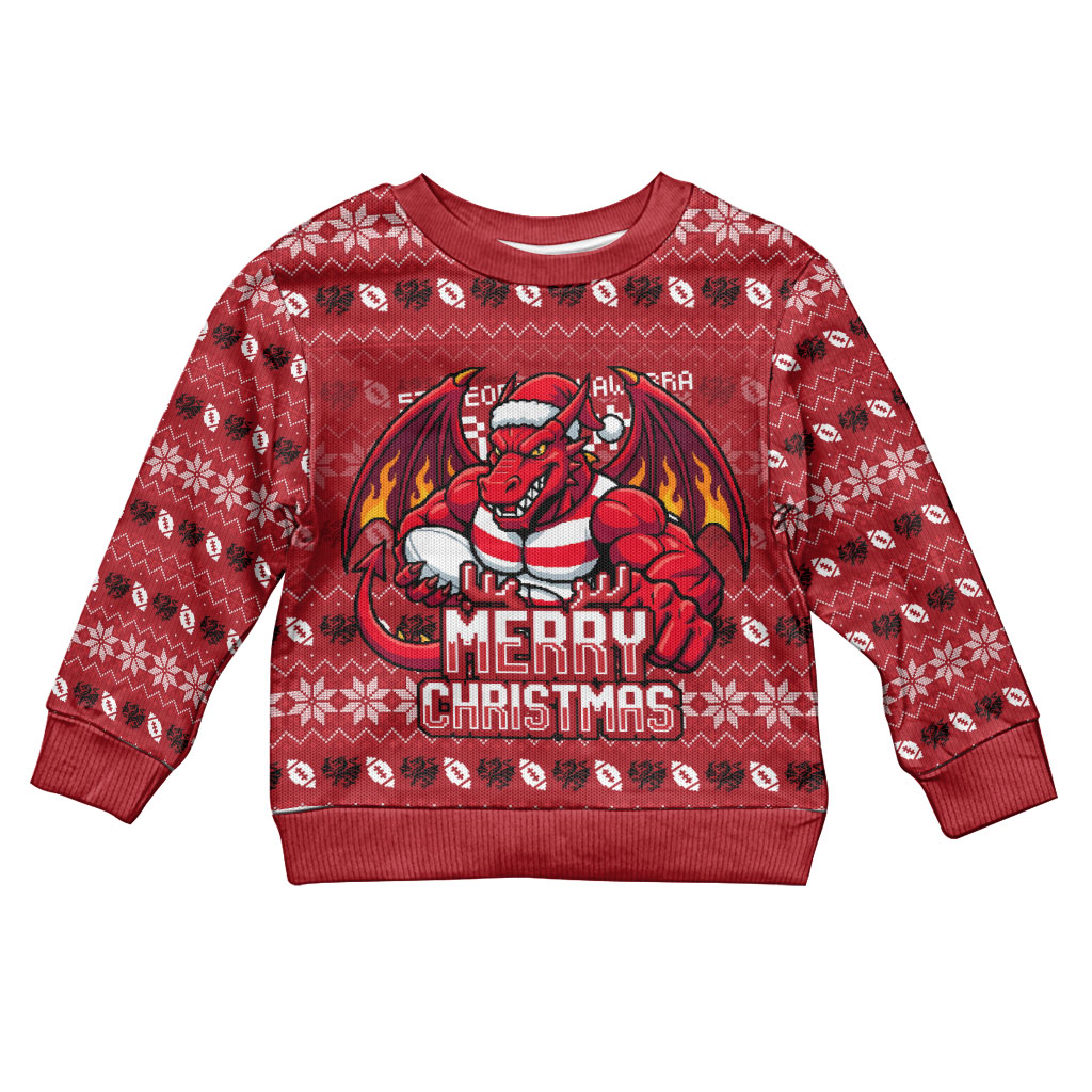 Personalized St George Illawarra Dragons Christmas Kid Ugly Christmas Sweater Australian Rugby Fans - Pixelated Ugly Xmas Pattern Mascot Santa