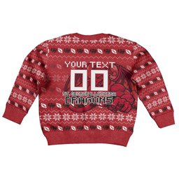 Personalized St George Illawarra Dragons Christmas Kid Ugly Christmas Sweater Australian Rugby Fans - Pixelated Ugly Xmas Pattern Mascot Santa