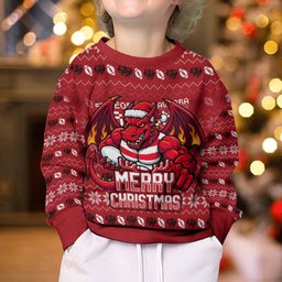 Personalized St George Illawarra Dragons Christmas Kid Ugly Christmas Sweater Australian Rugby Fans - Pixelated Ugly Xmas Pattern Mascot Santa