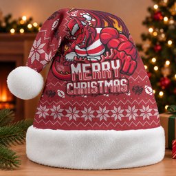 St George Illawarra Dragons Christmas Santa Hat Australian Rugby Fans - Pixelated Ugly Xmas Pattern Mascot Santa