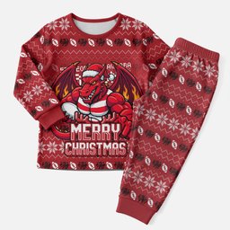 Personalized St George Illawarra Dragons Christmas Pajama Set Australian Rugby Fans - Pixelated Ugly Xmas Pattern Mascot Santa