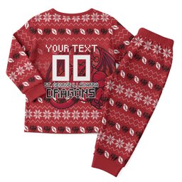 Personalized St George Illawarra Dragons Christmas Pajama Set Australian Rugby Fans - Pixelated Ugly Xmas Pattern Mascot Santa