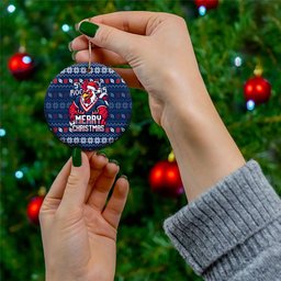 Sydney Roosters Christmas Ceramic Ornament Australian Rugby Fans - Pixelated Ugly Xmas Pattern Mascot Santa